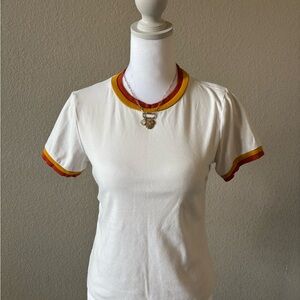 Mod Ref Cream Short Sleeve Ringer Tee with Gold and Red Trim